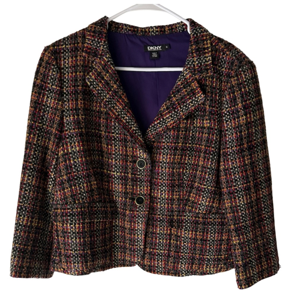 DKNY Donna Karan New York Tweed Blazer Jacket Size 14‎ Multicolor Career Wear